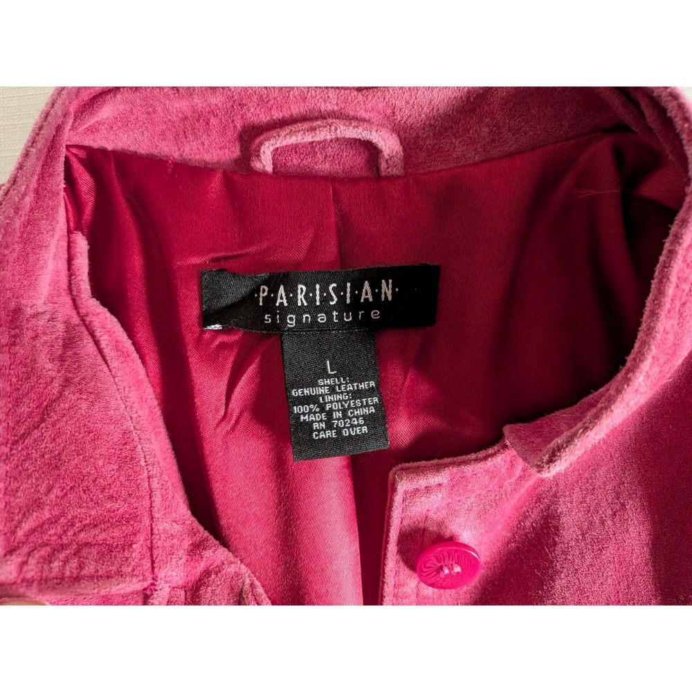 VTG 100% Pink Suede Leather Jacket Button Front Mandarin Collar Barbie Preppy - Picture 6 of 6